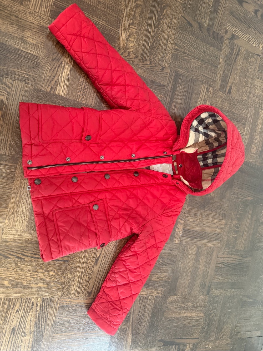 Burberry Red Quilted Hooded Kids Puffer Jacket